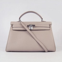 Hermes Kelly 35Cm Togo Leather Handbag Grey/Silver